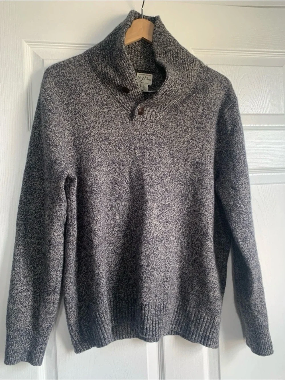 J.Crew Men's Rugged Merino Wool Pullover Sweater - Gray/Navy Fleck - Size Large